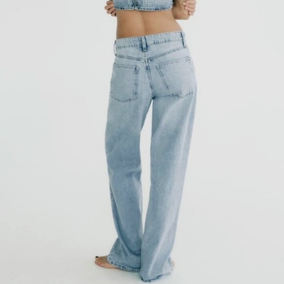Zara Light Blue Denim Studded Rhinestone Jeans size 2 - Picture 7 of 13